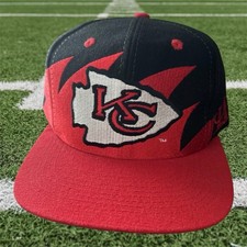 VTG 90s Kansas City Chiefs Black Dome Sharktooth Snapback Logo Athletic Hat Cap