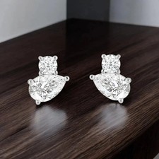 4TCW Pear & Round Cut Lab Created Diamond Toi Et Moi Earring 925 Sterling Silver