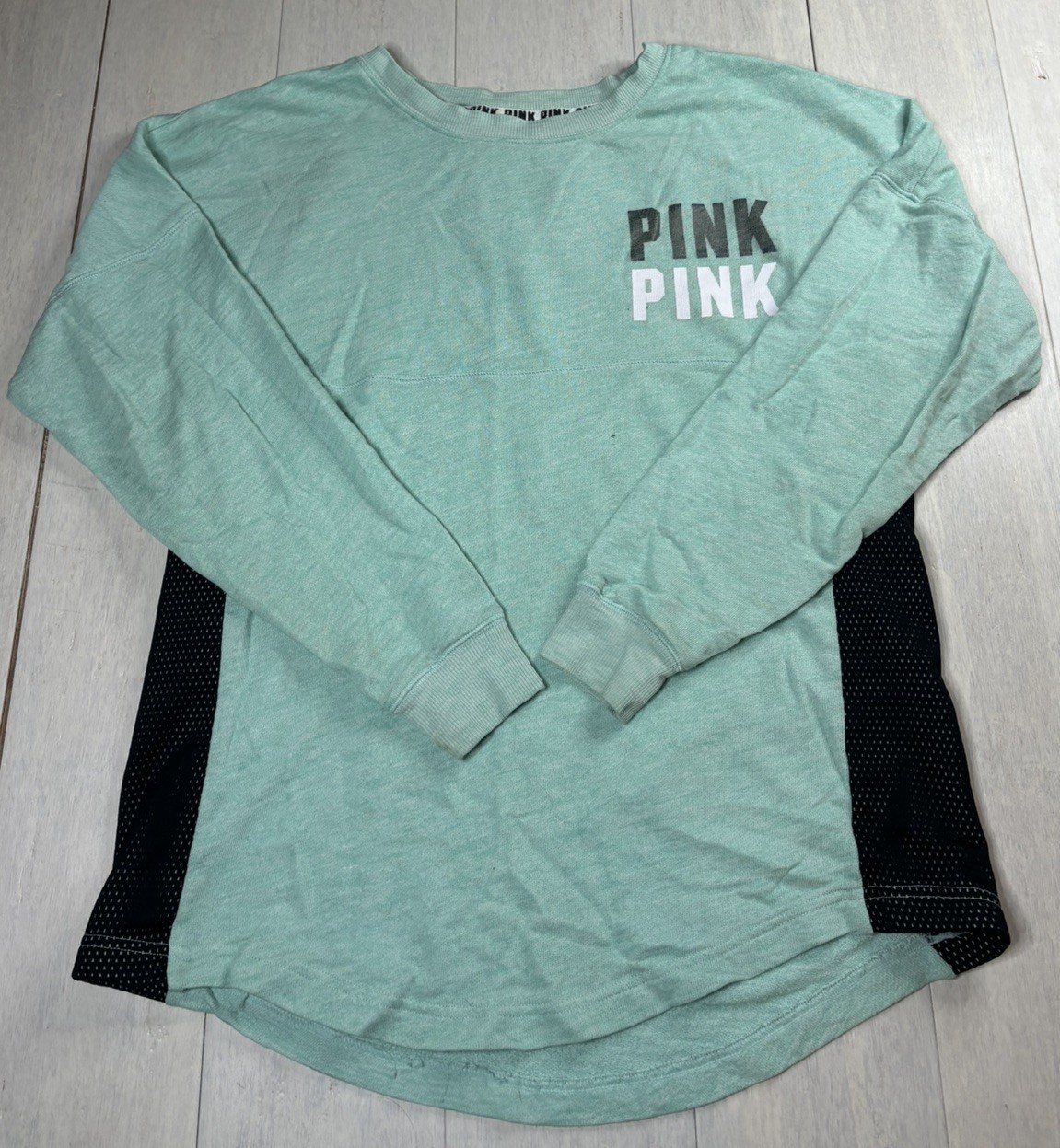 PINK Victoria's Secret mint Logo Long Sleeve Crew Neck Pullover T-Shirt XS