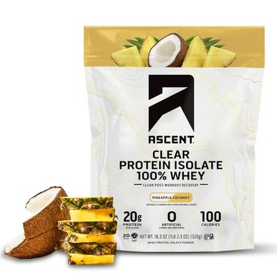 Ascent 100% Clear Whey Protein Powder - Post Workout Whey Protein Isolate, Zero
