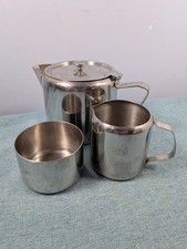 Stainless Steel 3 Piece Tea Set 1 1/2 Pint  Teapot, Milk Jug, Sugar Bowl 