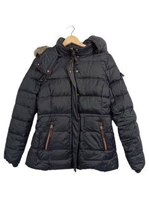 Esprit Damen Steppjacke Winterjacke Kapuze Fellbesatz Blau Gr. S