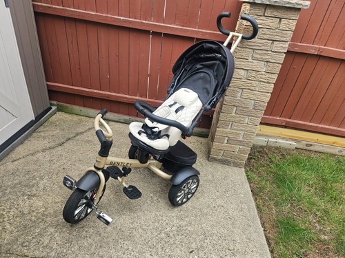 Bentley Kids 3 Wheel Tricycle Ride On Stroller Combo with Canopy Storage compart