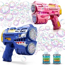 2 Pack Bubble Guns for Kids, Rechargeable LED Light Up Dinosaur Bubbles...