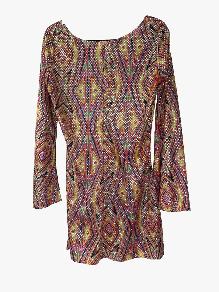 California Costume Womens Large Psychedelic 70s Disco Dolly Dress Go Go Dancer - Image 2 of 4