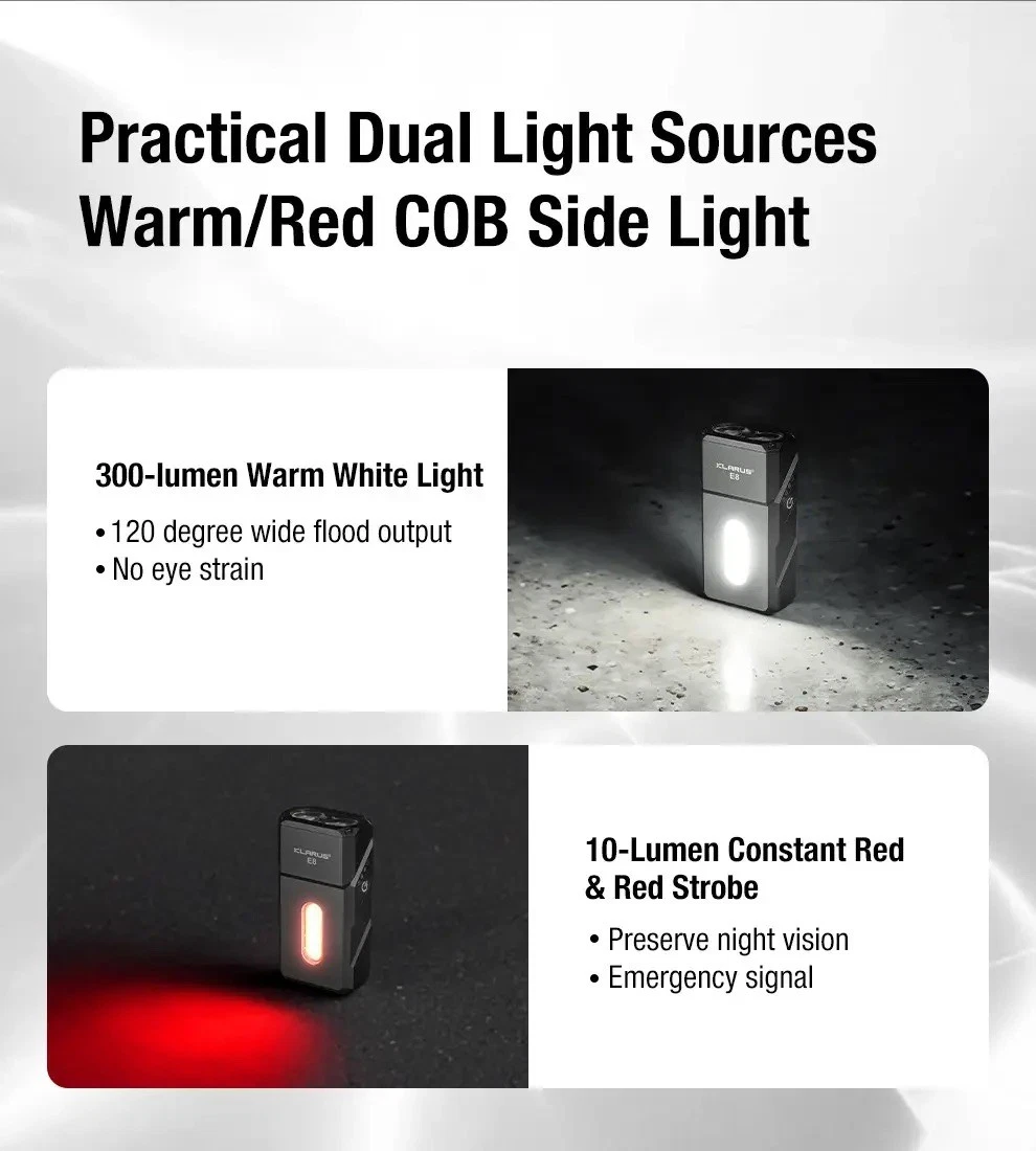 KLARUS E8 Linterna EDC Triple Luz Totalmente Metálica con Cabezal Giratorio