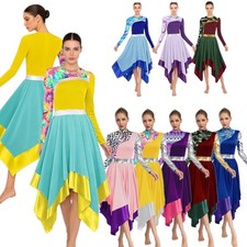 US Women Gown Costume Dancewear Prom Dress Cha Cha Dance Irregular Worship Tango