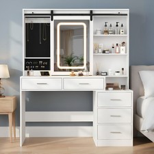 Large Dressing Table With LED Light Mirror Drawers and Vanity Stool Makeup Desk