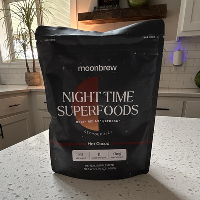 moonbrew Night Time Hot Cocoa Powder Herbal Supplement, Melatonin-Free, 5.95 oz