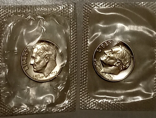 1957 and 1958 PROOF Silver Roosevelt Dimes in Original Mint Cello