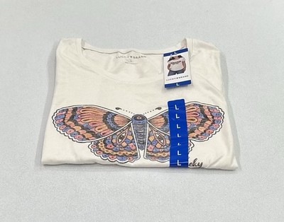 Lucky Brand Women's Butterfly Graphic T-Shirt, Marshmallow, Size L