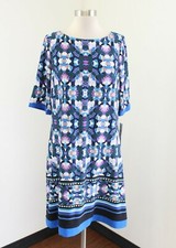NWT Eliza J Womens Black Blue Green Geometric Mosaic Print Shift Dress Size 14