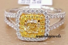 14K 2-Tone Gold Over 2CT Cushion Cut Real Citrine Wedding Split Shank Halo Ring