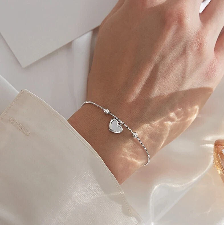 Herz Armband 925 Silber Verstellbar bis 20cm Gold Silber Quarz Damen Geschenkbox - Bild 3 von 4