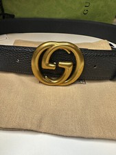 GG BlackGUCCl Mens Leather Belt Gold Brass 105/42 Authentic