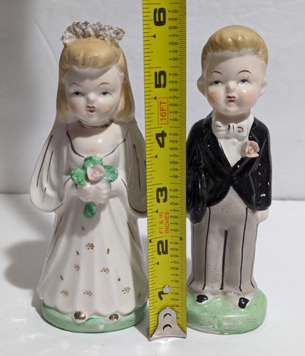 Vintage Bride & Groom Wedding Cake Topper Figurine Set Ceramic Japan Newlyweds - Picture 2 of 7