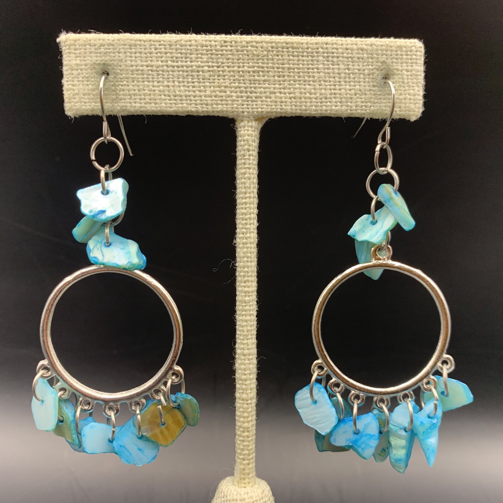 Blue Shell Chandelier Drop Dangle Hook Earrings B… - image 1
