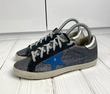 Golden Goose Superstar Sneakers GGDB Silver Glitter Shoes Blue Star Size 38 US8