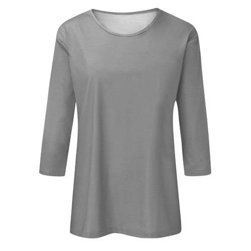 Women's Fashion Casual Three Quarter Sleeve T-Shirt Solid Color O-Neck Tops - Picture 21 of 30
