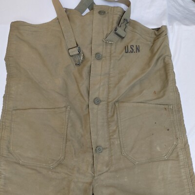 WW2 USN N1 Deck Trousers Wool Lined Bib Overalls US Navy
