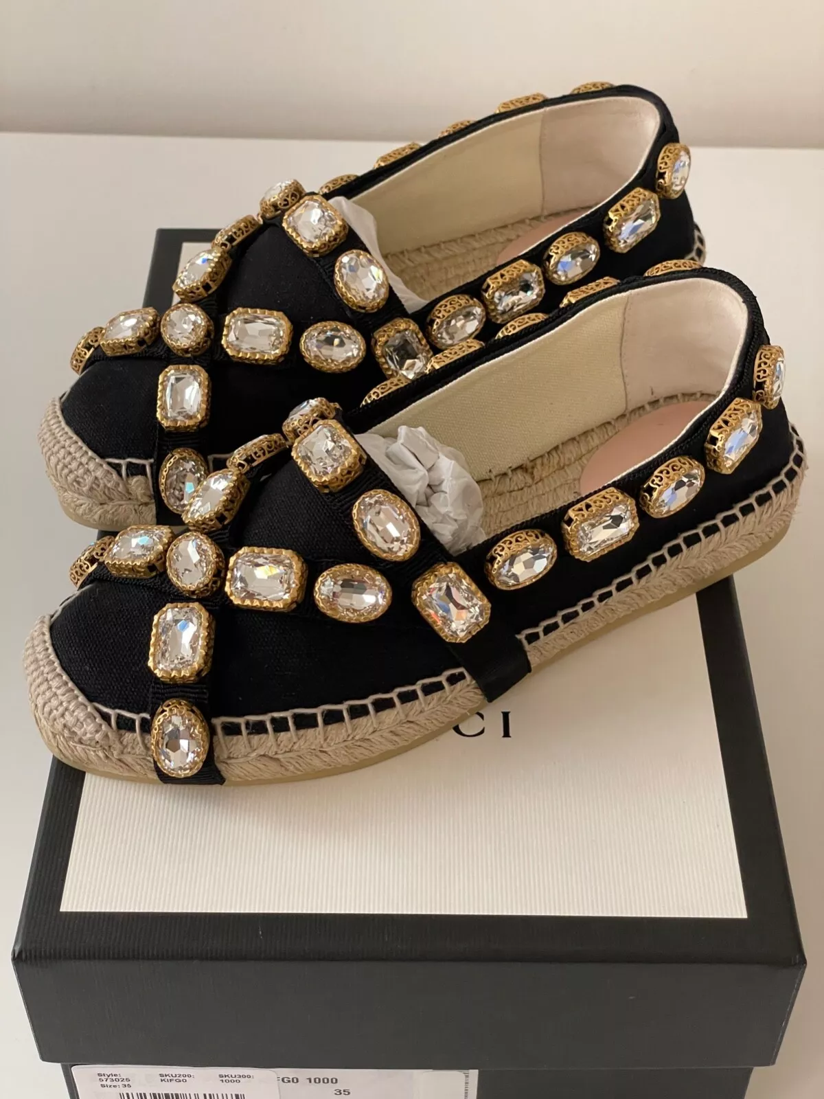 taille 35G   Gucci Espadrilles toile cristal noire Pepita