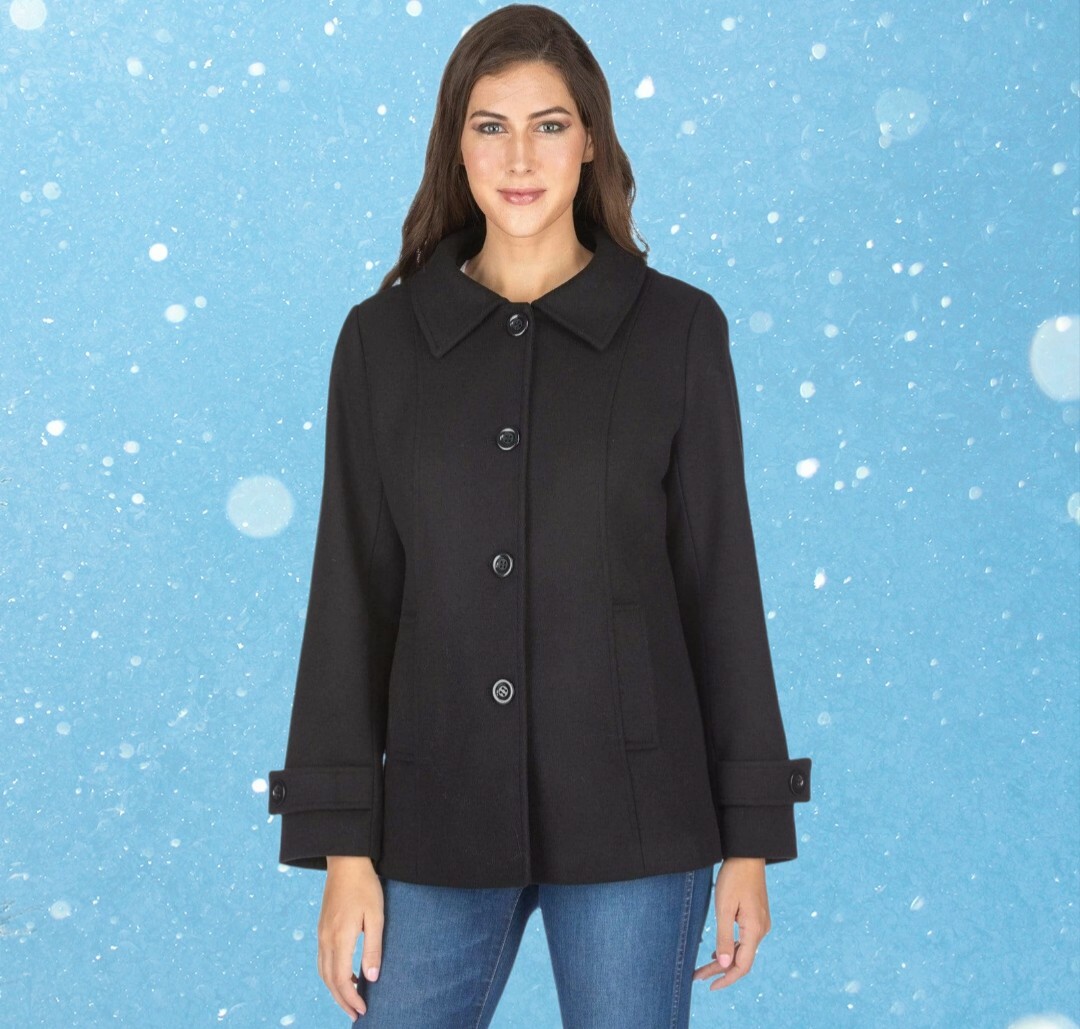 Double-Breasted Wool Blend Peacoat With 
