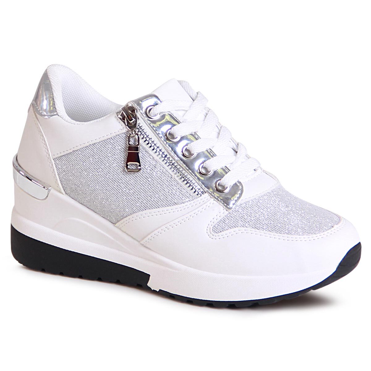 Damen Keilabsatz Sneaker Keil Glitzer Halbschuhe Plateau