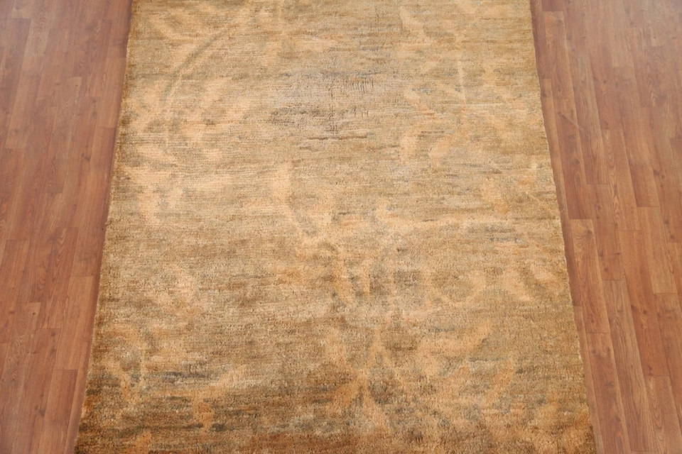 Transitional Nature Print Moroccan Area Rug 6'x8' Jute Hand-knotted Carpet - Image 3 of 4
