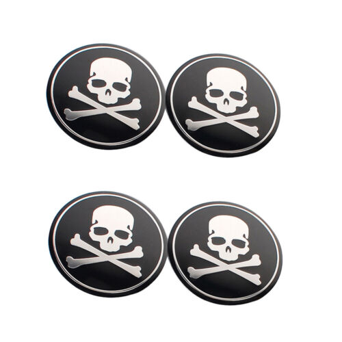 4pcs Car Wheel Center Hub Cap Metal Cross Bone Skull Logo Emblem Stickers 56mm - Picture 4 of 12