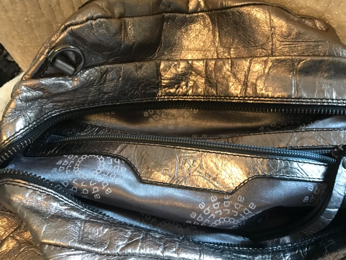 ABRO SOFT LEATHER SILVER/PEWTER PURSE/handbag FAUX CROC PATTERN | eBay