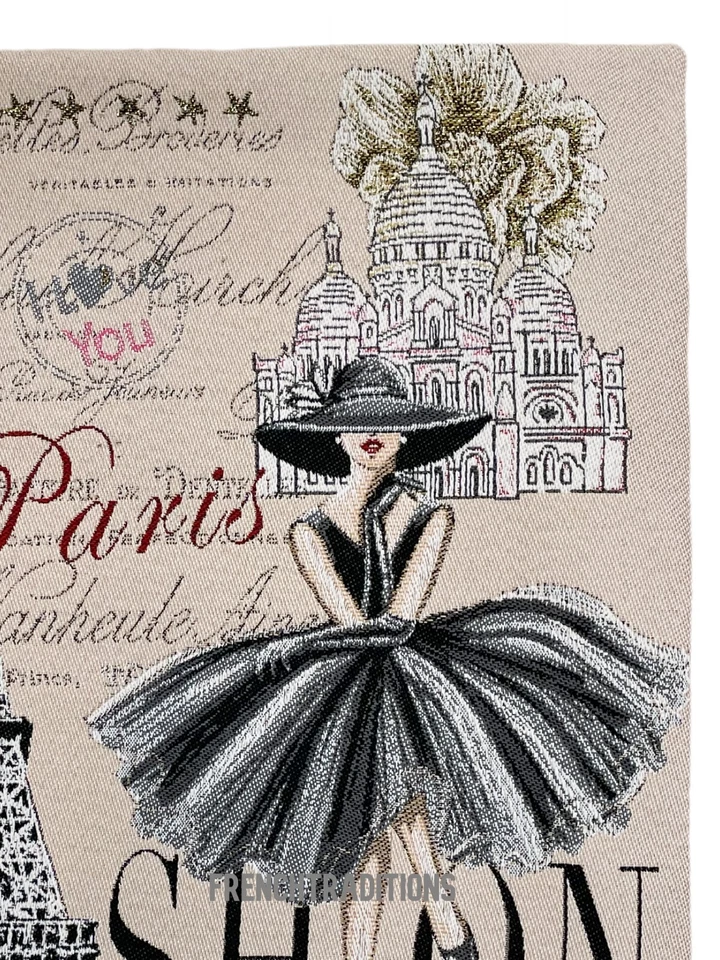 Funda de Almohada Francesa Hecha a Mano, Moda París y Amapolas 16 X 16 Hecha en Francia Foto 3 de 4