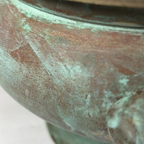 Vintage Solid Brass Planter 2 Handles Verdigris Cauldron Situla Censer Rustic - Picture 5 of 19