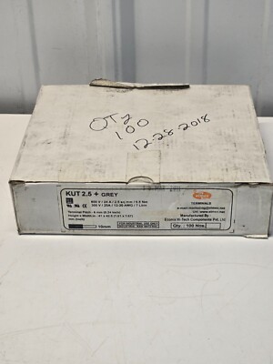 Elmex DIN Rail Terminal Block Kut 2.5-Gray 300V 25Amp 12-20AWG Box Of 100 NEW f1