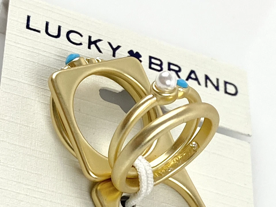 Juego de anillos apilables de turquesa y perlas de imitación marca Lucky, talla 5/6/7 NUEVO Foto 4 de 4