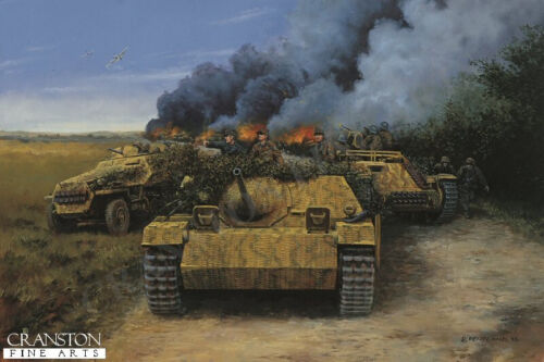Militär Kunst Postkarte Jochim Peiper König Tiger Panzer Jagdpanzer IV Failaise Gap - Bild 1 von 2