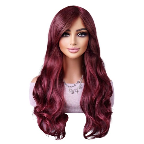 Womens Long Curly Wavy WIG With Bangs Hair Party Wigs Sleek Synthetic Cosplay - Picture 21 of 31