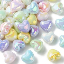 50x Colorful Acrylic Heart Beads Luminous Heart Shaped Bead Iridescent Love Bead