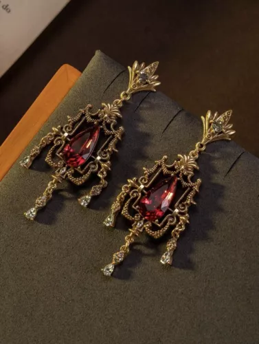 Vintage Style Red Rhinestone Elegant Dangle Tassel Earrings* - Picture 2 of 5