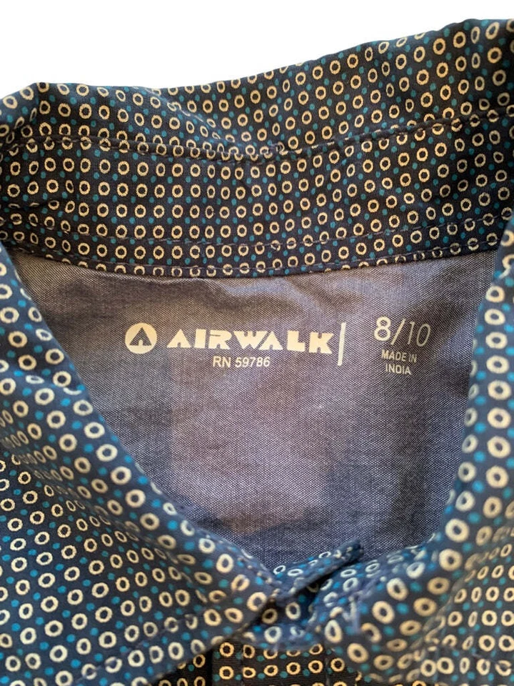 Camisa abotonada manga corta azul con patrón de micropuntos 8/10 Airwalk para niños Foto 4 de 4