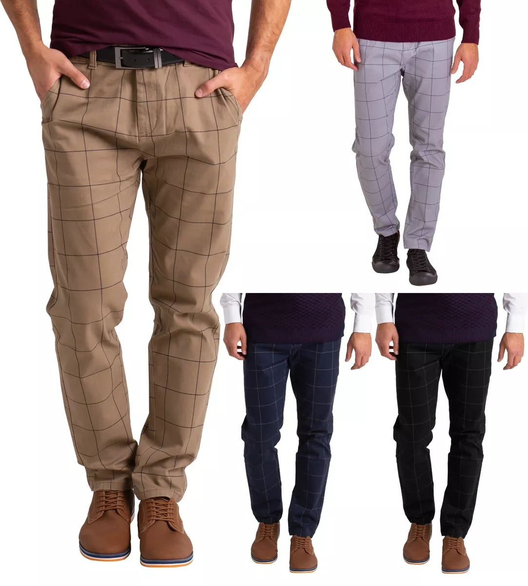 Formal Check Trouser For Mens Slim-Fit Casual Cotton Stretch