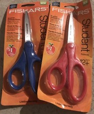 Lot of 2 Fiskars Student Scissors Blue and Red Back To School Craft Scrapbook