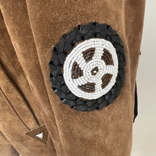 3B WEST Tansmith Wildleder Leder Fransen Perlen Indianer Vintage Jacke Herren XL - Bild 6 von 17