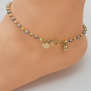 Authentic Two Color Gold Plated Ball Chain Bead Heart & Bell Charms ANKLET. Tobillera
