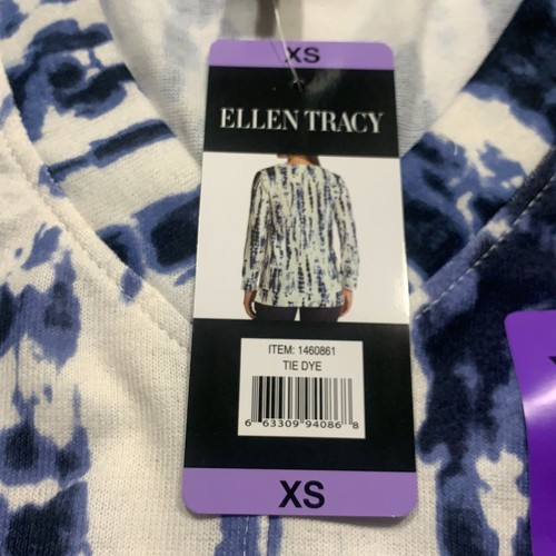 Camicetta tunica Ellen Tracy donna bianca blu tinta unita vestibilità rilassata scollo a V taglia XS - Foto 7 di 8