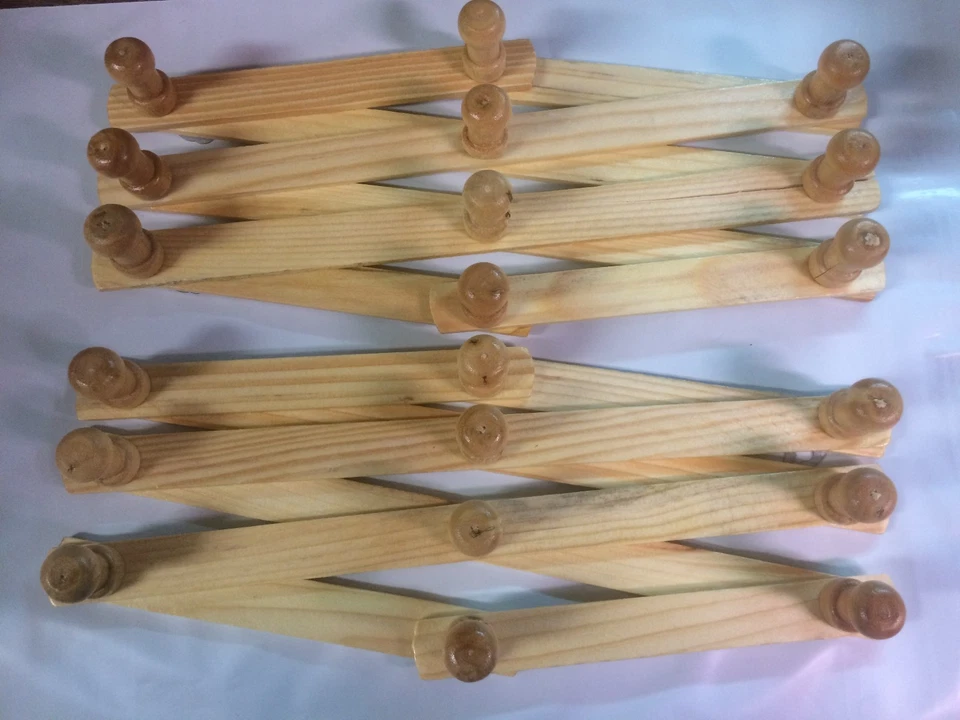  Set of 3 Wooden Wall Rack Expandable Hat Cap Belt  Organizer 10 Hooks!! - Image 2 of 4