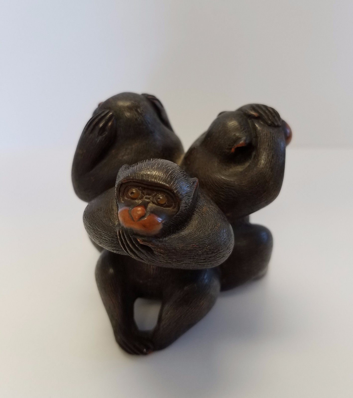 Wood Carving Netsuke of the Three Wise Monkeys Japan 19th century eBay