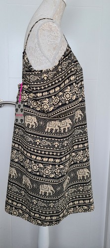 BNWT BOOHOO BLACK BEIGE LORETE ELEPHANT ASIAN FLORAL COLD SHOULDER DRESS 12 - Picture 5 of 6