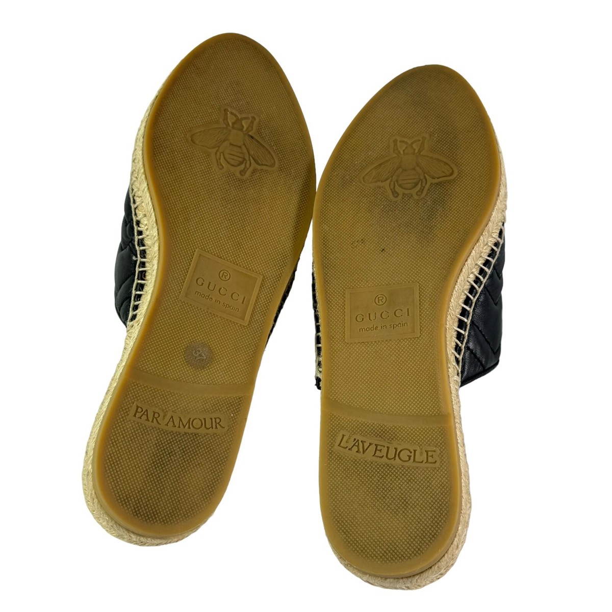 GUCCI 551881 Black Leather GG Marmont Espadrilles Mules GUCCI 551881 Black Leather GG Marmont Espadrilles Mules