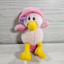 Vintage Russ Dimples Pink Duck Chick Bird Plush Purple Bow Pink Hat 8"