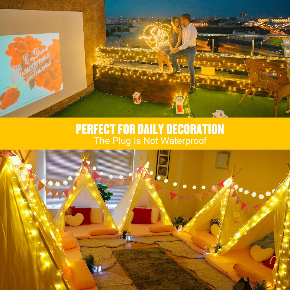 2 Pack Warm White String Lights, 200 LED String Lights Indoor Plug In